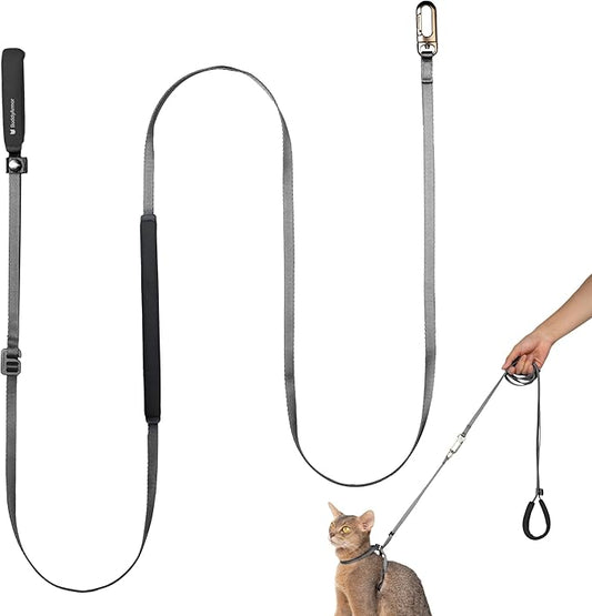 Ultra Lightweight Cat Leash Adjustable with Padded Handle, Soft Thin Nylon Cat Walking Training Waist Crossbody Leash for Kitten>4lbs Small Medium Large Cats, Puppy, No Harness (Space Gray)