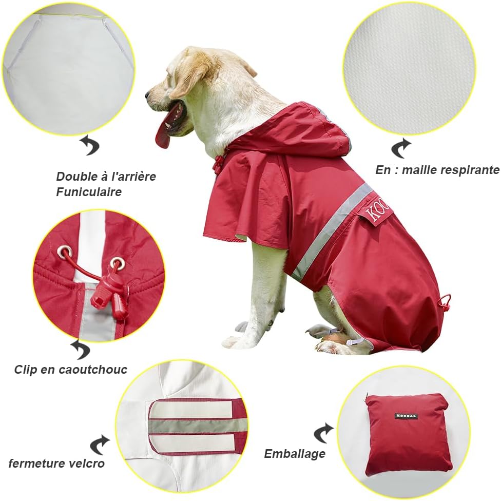 Pet Large Dog Raincoat Apparel Poncho Waterproof for Medium Large Sized for Dog Raincoat Clothes Jacket,Pet Dog Rain Jacket (Red,5XL)