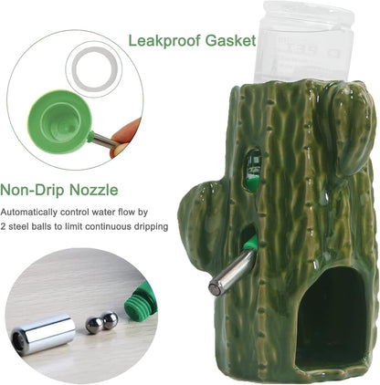 2-in-1 Adjustable Hamster Water Bottle for Glass Tank - 80ML, No Drip Ceramic Holder for Dwarf Hamster, Mice, Rat (Dark Green)