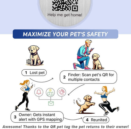 Dog Tags Personalized for Pets,Dog Name Tags QR Code,No Subscription Fees,Modifiable Pet Online Profile,Stainless Steel,No App Required,for Dogs and Cats Small,Medium,Large(Round,Small)