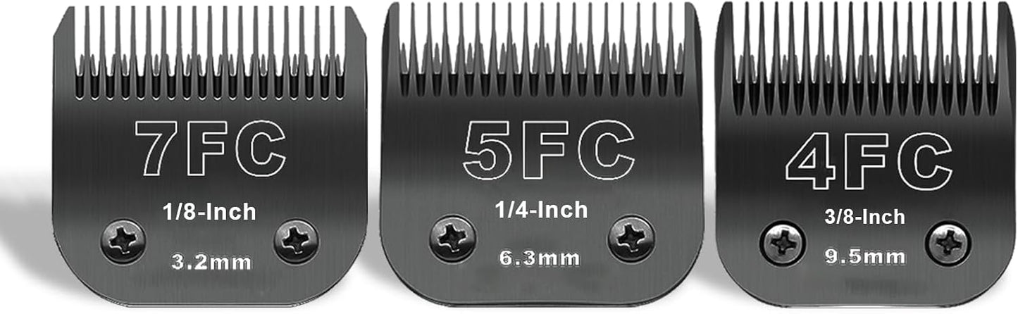 7FC+5FC+4FC Black Detachable Pet Dog Grooming Clipper Stainless Steel Blades Set,Compatible with Andis,Oster A5,Wahl KM10 Series Clippers,3 Pack