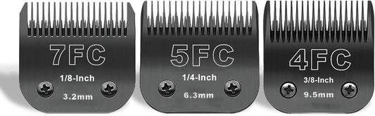 7FC+5FC+4FC Black Detachable Pet Dog Grooming Clipper Stainless Steel Blades Set,Compatible with Andis,Oster A5,Wahl KM10 Series Clippers,3 Pack