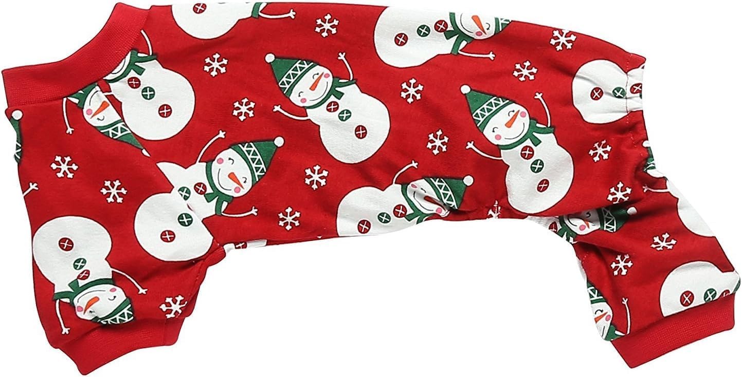 Lanyarco Snowman Christmas Pajama for Dogs, Cotton Pet Dog Christmas Pajamas Jumpshit PJS Onesie for Large Dogs, Back 27" 3XLarge Red