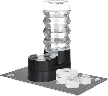 RIZZARI Upgraded Automatic Dog Water Dispenser: 9L Black Gravity Large Stainless Steel Raised Pet Feeder with Filter - Includes 2 Extra Filters & 2 Bottle Caps - Pet Feeder for Dogs Indoor Outdoor