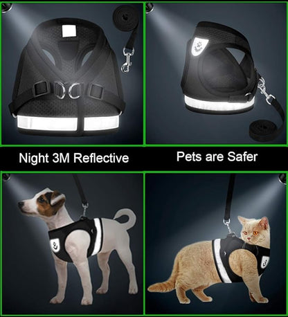 Cat Harnesses and Puppy Harness with Leashes Set, Escape Proof Cat Harness, Adjustable Reflective Soft Mesh Vest Fit Puppy Kitten Rabbit Ferrets's Outdoor Harness(blackXL)