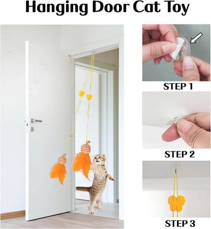 25 PCS Assortment of Cat Toys - Hanging Door Cat Toy,Catnip Toys,Feather Teaser,Mice,Colorful Balls & Bells.Perfect for Kittens,Cats,and Puppies