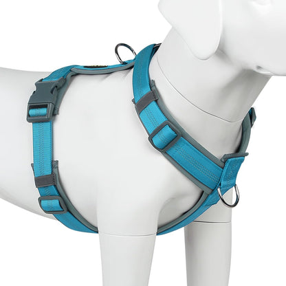 Plutus Pet No Pull Dog Harness, Adjustable Nylon Harness with Soft Padding, Reflective and Heavy Duty Dog Harness for Small, Medium, Large Dogs(Cyan, XL)