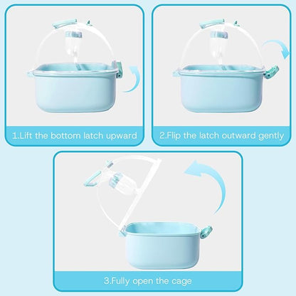 Portable Hamster Carrier Cage for Travel - Acrylic Small Animal Cage with Ventilation Holes,Escape-Proof Hamster Travel Cage for Outdoor Picnics, Vet Visits(Blue)