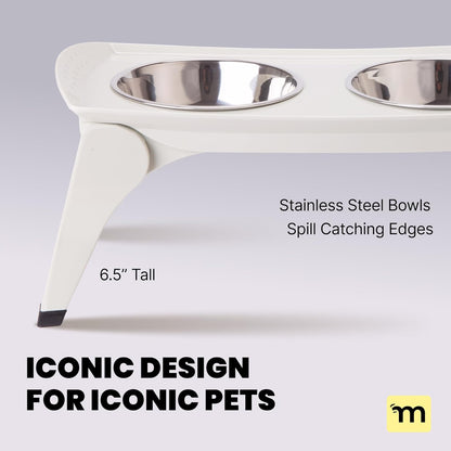 Malsipree Dog Bowls Elevated for Medium Breeds - 6.5" Raised Dog Stand - 2 Stainless Steel Bowls - Foldable Feeding Station - Raised Edges to Catch Mess & Spills - Dishwasher Safe