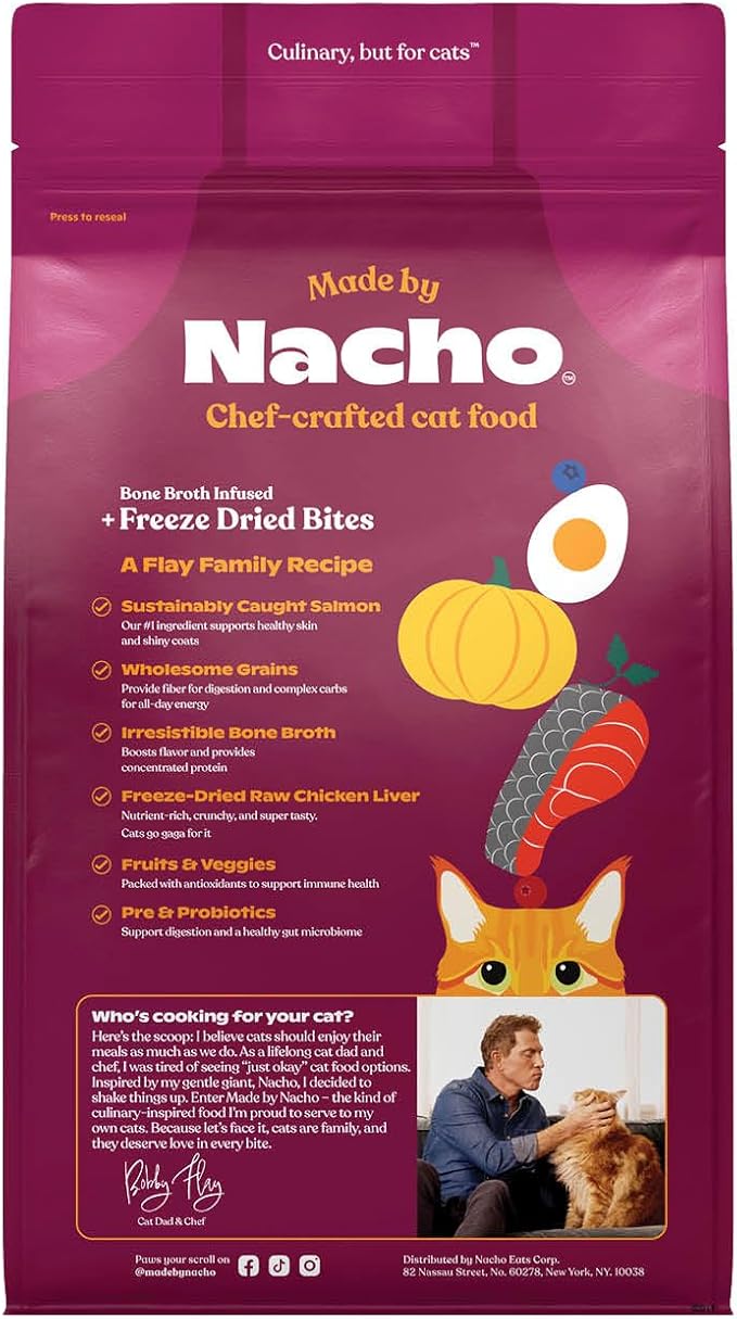 Made by Nacho Dry Cat Kibble 10lb Bag, High Protein Premium Cat Food with Freeze Dried Pieces, Sustainably-Caught Salmon, Whitefish & Pumpkin, Limited Ingredients, Single Bag