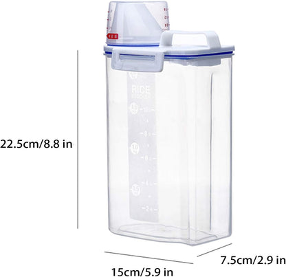 Rocutus Pet Food Storage Container,Portable Cat Dog Food Container With Measuring Cup,4 Seal Buckles Food Dispenser for Regular Food,Dogs, Cats, Birds (White Blue)