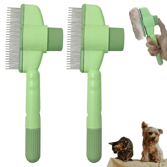 2PCS Cat Comb Dog Hair Comb，Pet Grooming Cleaning Comb，Pet Hair Removal Tool with Release Button