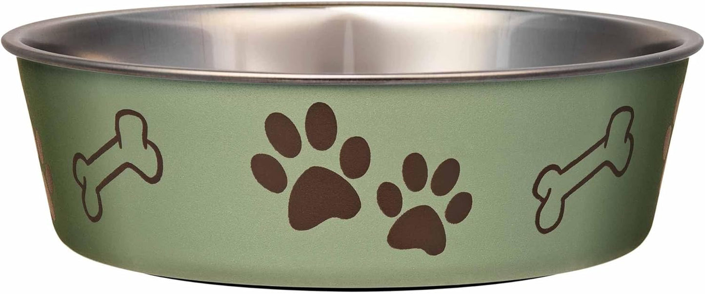 Loving Pets Bella Dog Bowls- Stainless Steel Dog & Cat Bowls - Spill Proof Dog Food Bowl, Cat Bowl, Puppy Essentials & Pet Supplies Great for Home & Travel (Medium 20-35 lbs, Artichoke)