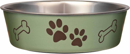 Loving Pets Bella Dog Bowls- Stainless Steel Dog & Cat Bowls - Spill Proof Dog Food Bowl, Cat Bowl, Puppy Essentials & Pet Supplies Great for Home & Travel (Medium 20-35 lbs, Artichoke)