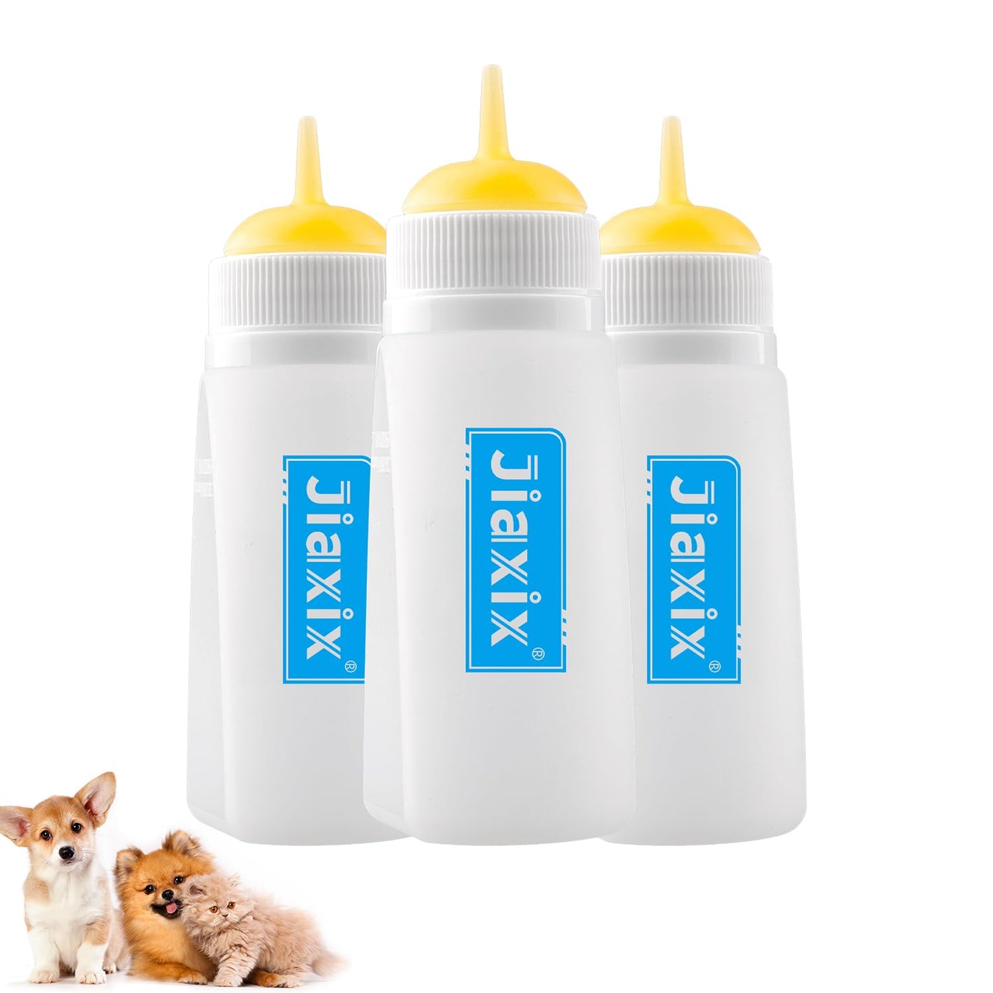 3 Pack Kitten Silicone Bottle Feeding Kit,Nipple & Feeding Kit for Kittens, Reusable Newborn Kitten Supplies, Suitable for Feeding Kitten, Puppy, Rabbit,Hamster (Yellow, Medium)