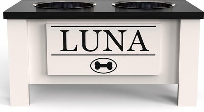 GrooveThis Woodshop - Personalized Elevated Dog Bowl Stand for Large, Medium, Small, X-Small Dogs - Stainless Steel Food and Water Bowls - Raised Dog Dish with Internal Storage (Medium, Black)