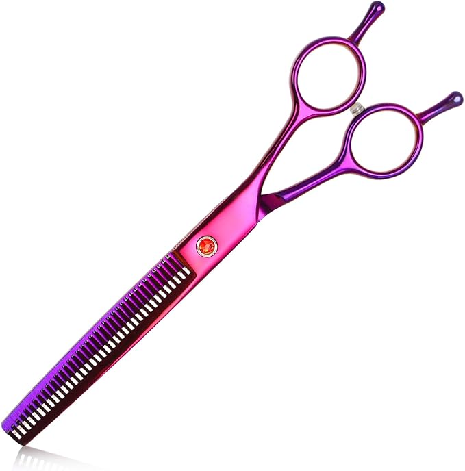 7.5 Inch Thinning Dog Grooming Blending Scissor, Ergonomic Pet Grooming Thinner Blender Shears Cat Trimming Texturizing Kit with Offset Handle (Purple)