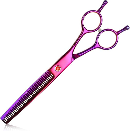 7.5 Inch Thinning Dog Grooming Blending Scissor, Ergonomic Pet Grooming Thinner Blender Shears Cat Trimming Texturizing Kit with Offset Handle (Purple)