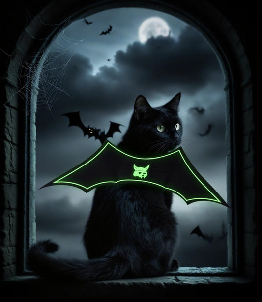 Glow in The Dark Bat Wings Pet Costume, Cat Bat Wings for Halloween Party Decoration, Light Up Pet Collar Leads Cosplay Bat Costume, Cute Puppy Cat Dog Dress Up Accessories ﻿