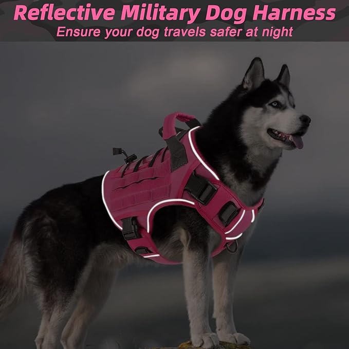 WINGOIN Pink Tactical Dog Harness for Small Dogs, Heavy Duty No Pull Harness with Handle, Adjustable Reflective Military K9 Pet Vest for French Bulldog, Pug, Walking, Training, Hunting (S)