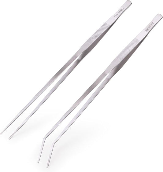 Extra Long Aquarium Tweezers Curved and Straight, 23.6 inches Terrarium Tweezers, Extra Long Tweezers Set, Reptile Feeding Tongs