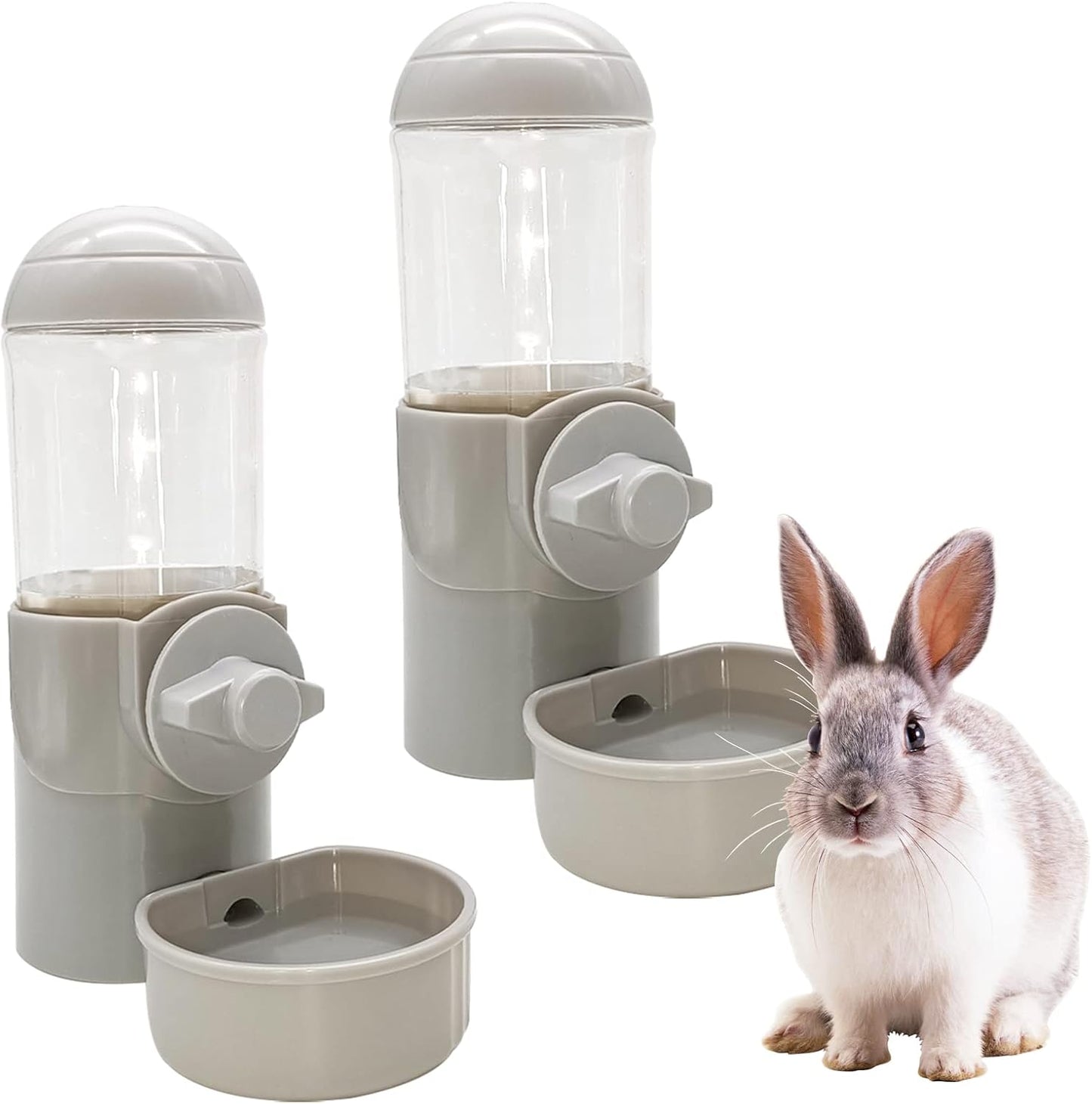 Tfwadmx Rabbit Watter Bottle 17oz Hanging Guinea Pig Automatic Water Dispenser No Drip Small Animal Cage Water Feeder Bowl for Bunny Chinchilla Hedgehog Ferret 2PCS (Grey)