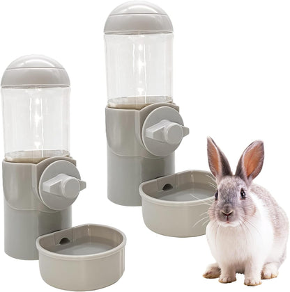 Tfwadmx Rabbit Watter Bottle 17oz Hanging Guinea Pig Automatic Water Dispenser No Drip Small Animal Cage Water Feeder Bowl for Bunny Chinchilla Hedgehog Ferret 2PCS (Grey)