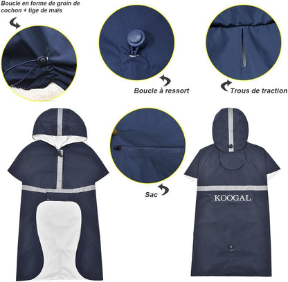 for Small to Medium Dog Raincoat Apparel Poncho Waterproof Dog Clothes Pet Jacket Dog Raincoats Jacket (Navy Blue,3XL) for Small to Medium Dogs