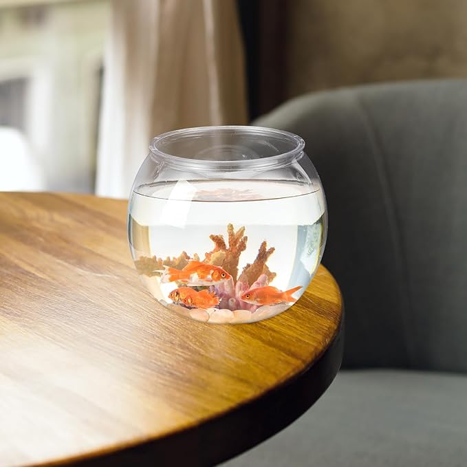 Mipcase Plastic Fish Bowl, Round Goldfish Tank Small Betta Fish Bowl Clear Fish Tank Bowl Desktop Goldfish Bowl for Home Decor (Pack of 2)