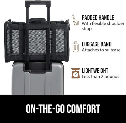 GORILLA GRIP Cat Carrier Travel Bag Up to 15 Lbs, Soft Collapsible Small Dog Carriers, Top and Side Entry Breathable Mesh, Grip Feet on Underside, Cozy Washable Waterproof Pad, Portable Kennel, Black