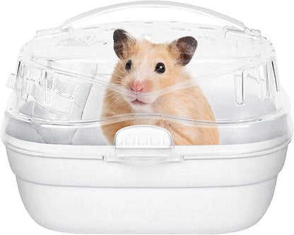KAMEIOU White Travel Portable Small Animals Hamster Hedgehog Guinea Pig Carrier Cage for Hamsters Hedgehogs Ferret Guinea Pig Carrier Cage with Handle Breathable Transparent Lid Small Animal Carriers