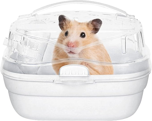 KAMEIOU White Travel Portable Small Animals Hamster Hedgehog Guinea Pig Carrier Cage for Hamsters Hedgehogs Ferret Guinea Pig Carrier Cage with Handle Breathable Transparent Lid Small Animal Carriers
