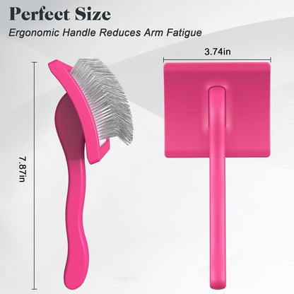 2PCS Slicker Brush for Dogs & Pet Comb,Professional Dog Grooming Brush (Goldendoodles,Poodles,Labradoodles) with Extra Long Pins to Effectively Remove Tangles, Knots and Mats (Pink Large)