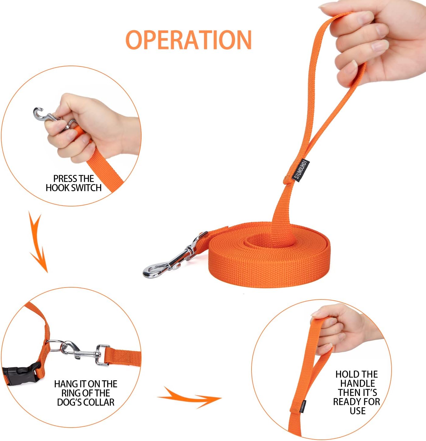 Strong Durable 15ft Nylon Dog Training Leash, 1 Inch Wide Traction Rope, for Small and Medium Dog (Orange, 15 Feet)