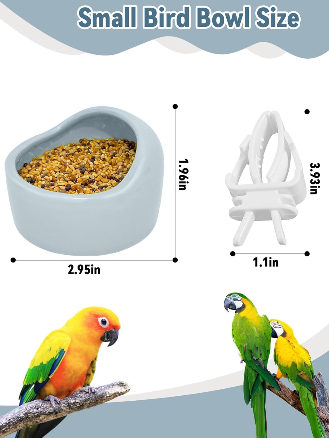 2 Pcs Bird Food Bowl Ceramic Bowls for Birds Small Parakeet Food Bowl Parrot Feeding Cups, Bird Cage Feede for Parakeets Conure Cockatiels Lovebird Budgie (Blue)