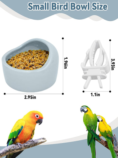 2 Pcs Bird Food Bowl Ceramic Bowls for Birds Small Parakeet Food Bowl Parrot Feeding Cups, Bird Cage Feede for Parakeets Conure Cockatiels Lovebird Budgie (Blue)