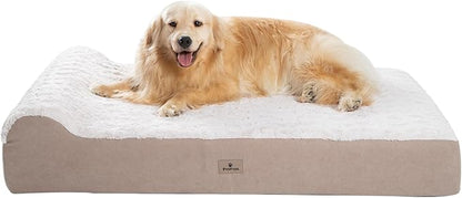 Jumbo Orthopedic Dog Bed for Large Dogs - 7-inch Thick Memory Foam Dog Bed with Pillow Removable Cover Machine Washable (Off-White | Textured Plush), 50''L x 34''W x 10''Th I Extra Large