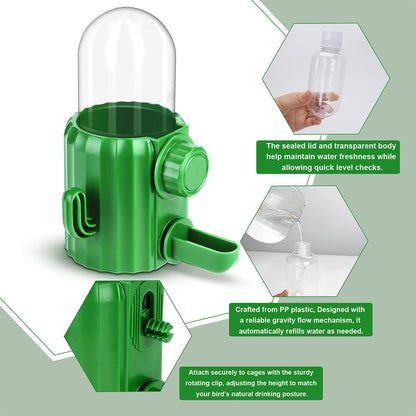 Automatic Bird Cage Water Dispenser - Cactus No-Spill Feeder for Parakeet, Cockatiel, Budgie & Small Birds