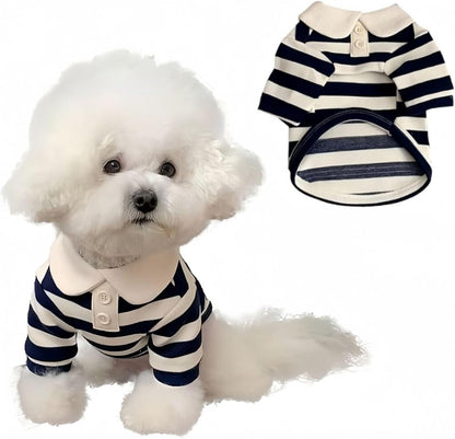 MANON ROSA Cute Dog Clothes Boy Dog Polo Shirt for Small Medium Dogs - Summer Male Puppy T Shirts for Yorkie Poodle Shih Tzu Dachshund Kittens, Striped Collared Pet Doggie Designer Outfits Blue XL