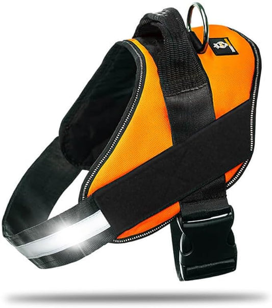 Non Pull Dog Harness with Patch Panels and Handle, Adjustable, Reflective, No Choke, Heavy Duty Easy On Service Dog Vest Harnesses for Medium Large Small Sized Dogs - Orange, L