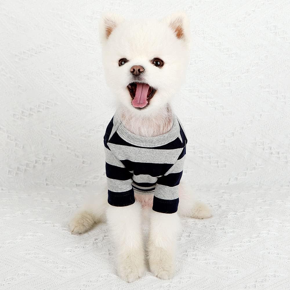 Dog Cotton Shirts for Small and Large Dogs Rugby Striped T-Shirts Soft Breathable Dog Shirt pet Clothes (X-Small, Gray/Navy)