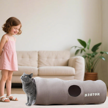 Cat Tunnels for Indoor Cats, Collapsible Pet Play Tube with Cat Toys and One Peek Hole, Pet Hideout Hideaway for Cats, Kittens, Bunny Rabbits, Ferrets, Puppy,Gray,S