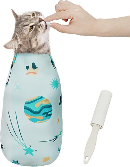 Cat Wrap for Cutting Nails, Self-Adhesive for Grooming, Anti-Scratch Cat Swaddle Wrap for Medicine, Nail Clipping, Teeth Brushing, Ear Cleaning