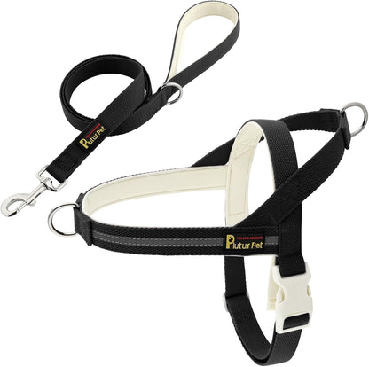 Plutus Pet Cotton Dog Harness and Leash Set, Reflective and Soft Padded, Quick Fit Vest Harness, for Small, Medium and Large Dogs, Black, S
