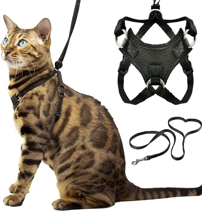Houdini™ Escape Proof Cat Harness and Leash Set by OutdoorBengal for Walking Cats and Kittens (Vegan Leather, Large Cat)