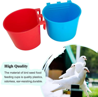10 Pcs Cage Cups Birds Feeders Bowl Chicken Feeding Watering Dish Hanging Wire Cages Box Coop Cups for Pet Parrot Parakeet Gamefowl Poultry Pigeon and Quail（Blue and Red）