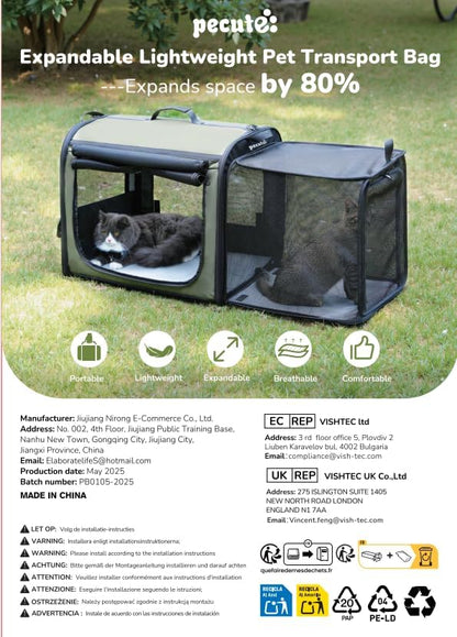 pecute Dog Car Carrier Stable and Light Weight, Expandable Extra Space Dog Carrier for Cars, Breathable Dog Car Crate, Foldable Pet Carrier for Both Indoor and Outdoor Use, Pet Travel Crate Gray