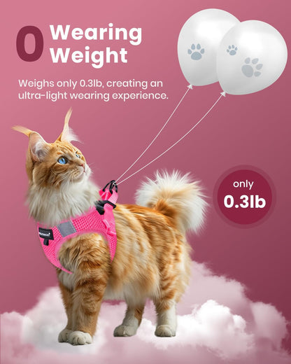 FAYOGOO Cat Harness and Leash Set | Upgrade Step-in Escape Proof Harness | Lightweight Soft Vest, No-Choke Design for Walking, Travel, Camping (Pink)