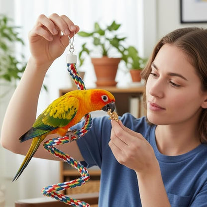 Bird Rope Perch & Birds Swing Set - Bird cage Accessories, Rope perches for Conures, Parrots,Cockatiel,Lovebird,Budgerigar,Parakeet perches for cage,Birds perches