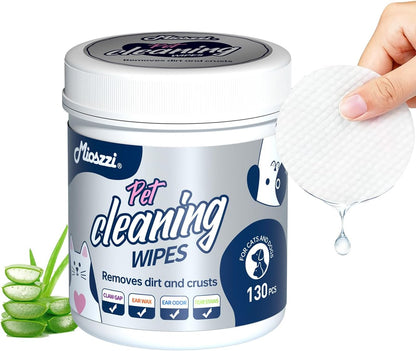 MIOSSZI 130 PCS Pet Eye Wipes for Dogs & Cats Tear Stain Remover Wipes for Dog Eyes Wipes Gently Remove Tear Stain, Debris, Discharge Hypoallergenic Cat Eye Wipes Pet Cleaning for Eyes Grooming Wipes
